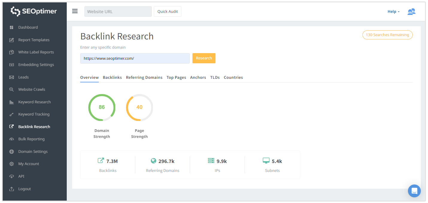 seoptimer backlink research tool