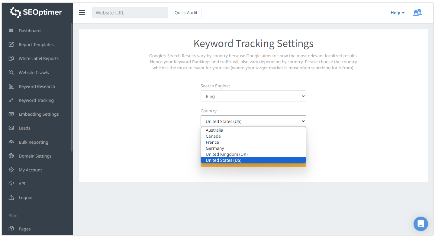 keyword tracking bing